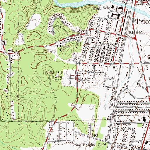 Topographic Map of West Hill Cemetery, GA