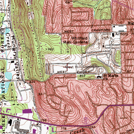 Topographic Map of West Hill Cemetery, GA