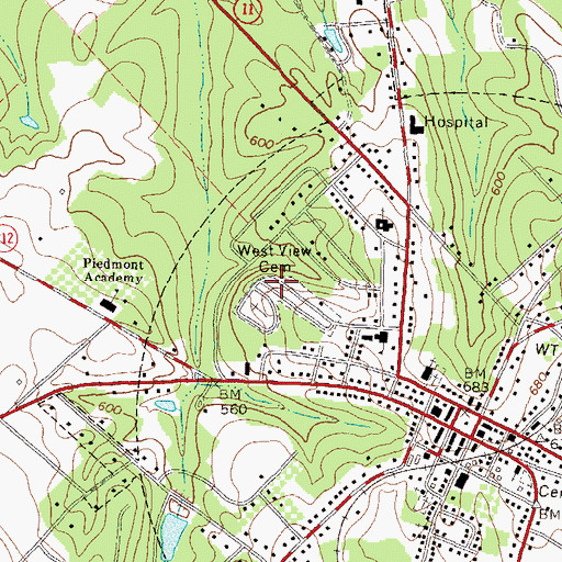 Topographic Map of West View Cemetery, GA