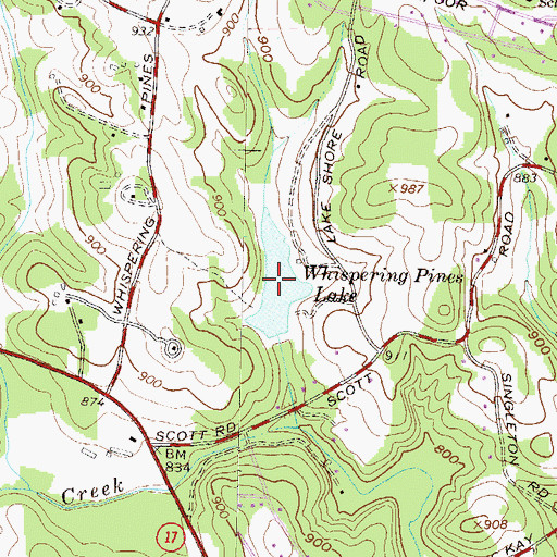 Topographic Map of Whispering Pines Lake, GA