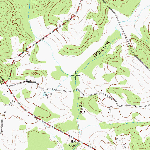 Topographic Map of Whiten Creek, GA