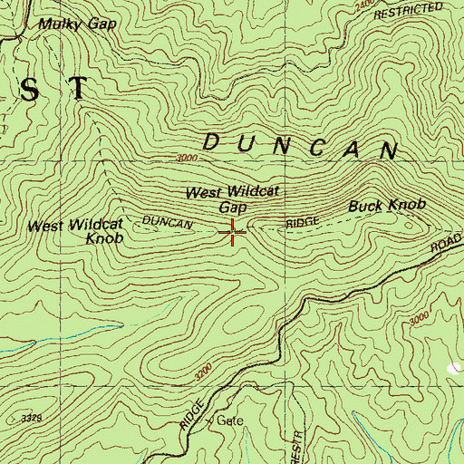 Topographic Map of West Wildcat Gap, GA