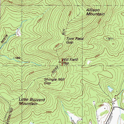 Topographic Map of Will Field Gap, GA