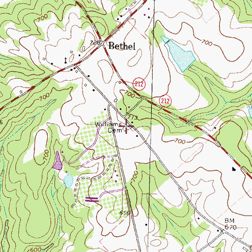 Topographic Map of Williams Cemetery, GA