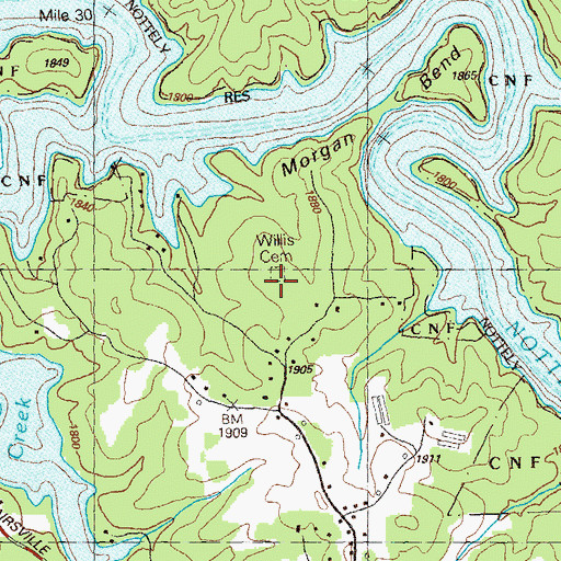 Topographic Map of Willis Cemetery, GA