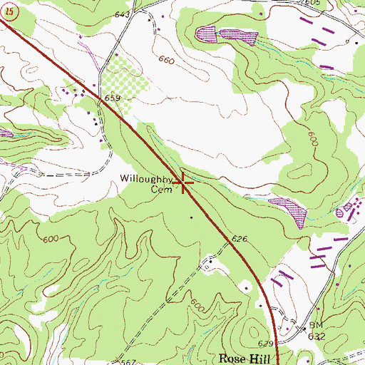Topographic Map of Willoughby Cemetery, GA