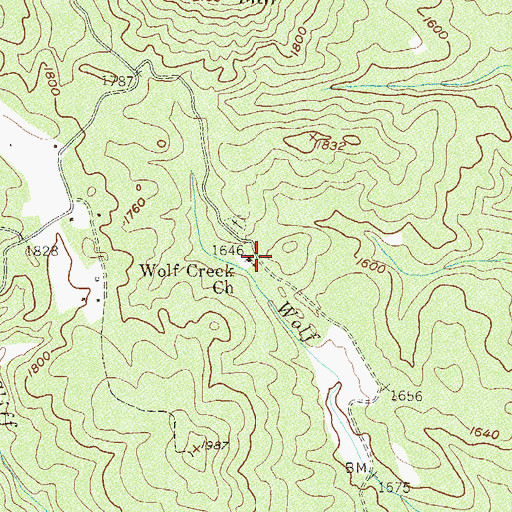 Topographic Map of Wolf Creek Church, GA