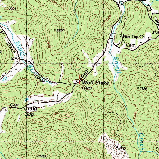 Topographic Map of Wolf Stake Gap, GA