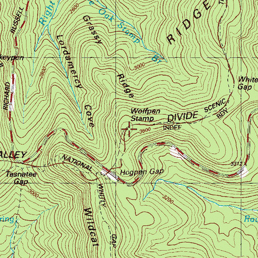 Topographic Map of Wolfpen Stamp, GA