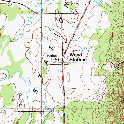 Topographic Map of Wood Station, GA