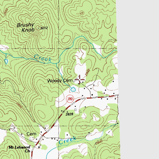 Topographic Map of Woody Cemetery, GA