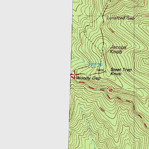 Topographic Map of Woody Gap, GA
