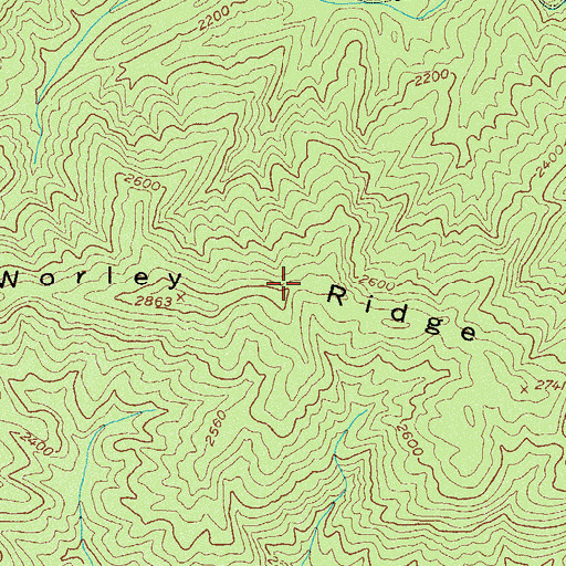Topographic Map of Worley Ridge, GA