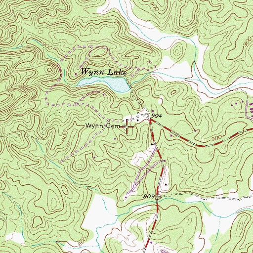 Topographic Map of Wynn Cemetery, GA