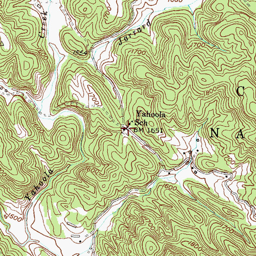 Topographic Map of Yahoola School, GA