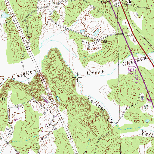 Topographic Map of Yellow Creek, GA