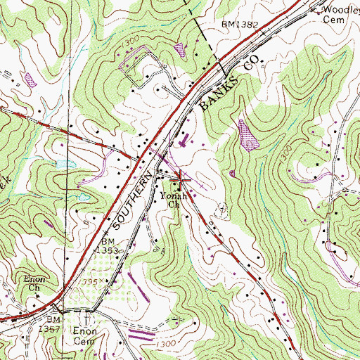 Topographic Map of Yonah Church, GA