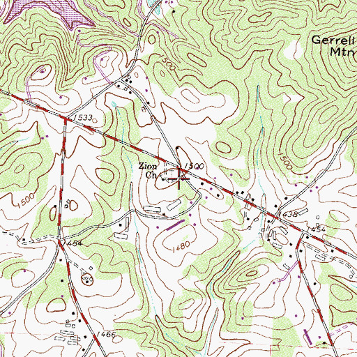 Topographic Map of Zion Church, GA