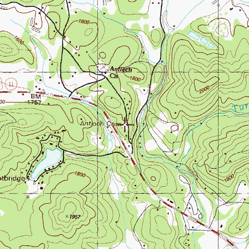 Topographic Map of Antioch Cemetery, GA