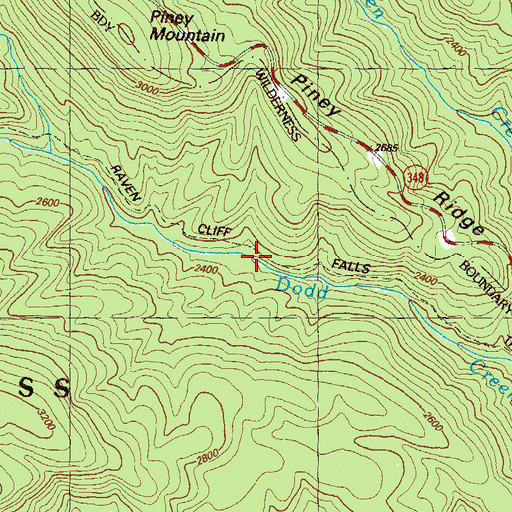 Topographic Map of Raven Cliff Falls, GA