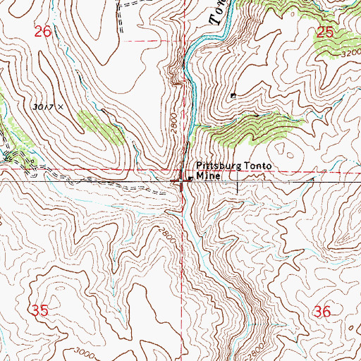 Topographic Map of Pittsburg Tonto Mine, AZ