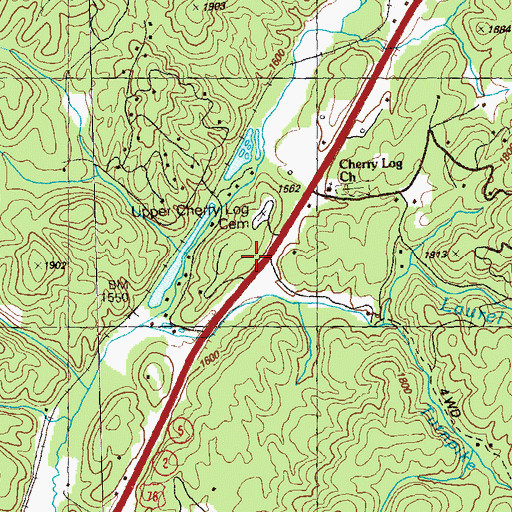 Topographic Map of Upper Cherry Log Cemetery, GA