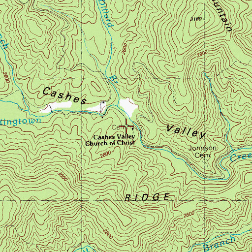 Topographic Map of Cashes Valley Cemetery, GA