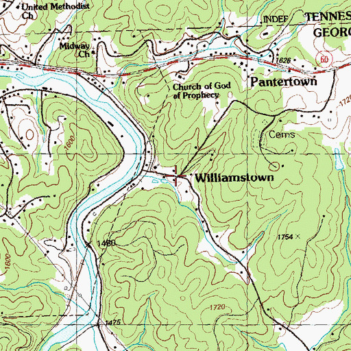 Topographic Map of Williamstown, GA