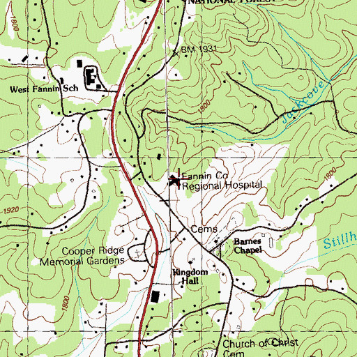 Topographic Map of Fannin Regional Hospital, GA