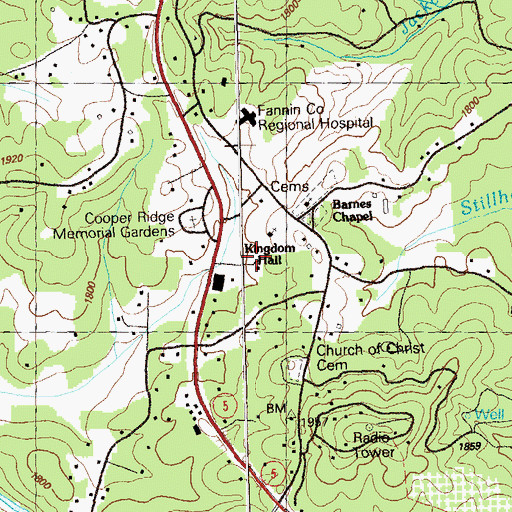 Topographic Map of Kingdom Hall, GA