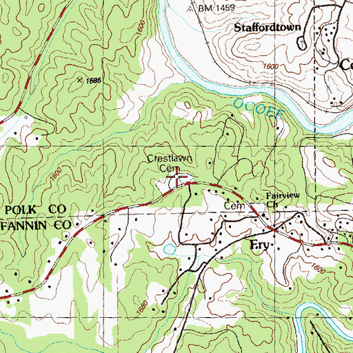 Topographic Map of Crestlawn Cemetery, TN