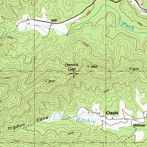 Topographic Map of Dennis Gap, GA