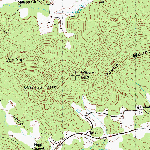 Topographic Map of Milsap Gap, GA