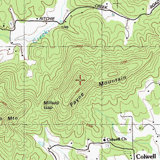 Topographic Map of Payne Mountain, GA