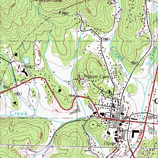 Topographic Map of Pickett Cemetery, GA