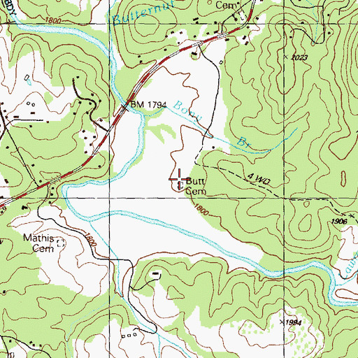 Topographic Map of Butt Cemetery, GA