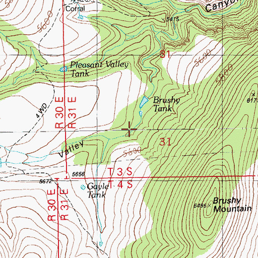 Topographic Map of Pleasant Valley, AZ
