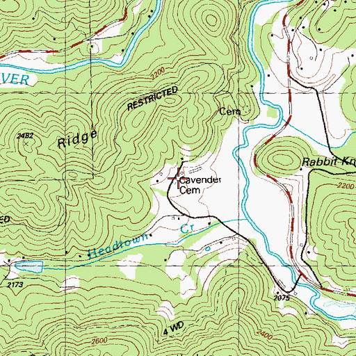Topographic Map of Cavender Cemetery, GA
