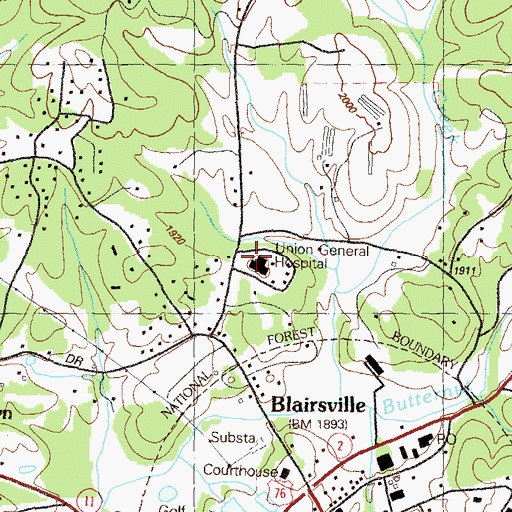 Topographic Map of Union General Hospital, GA
