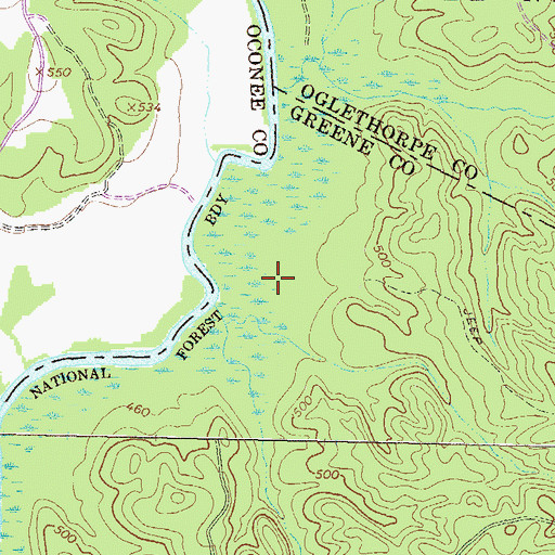 Topographic Map of Scull Shoals Archeological Area, GA