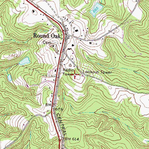 Topographic Map of Round Oak Lookout, GA