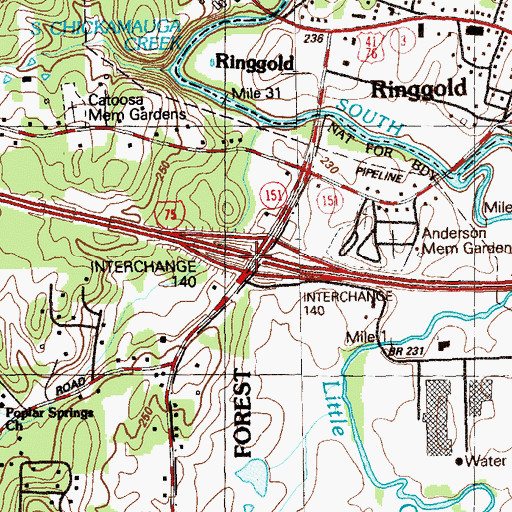 Topographic Map of Interchange 140, GA