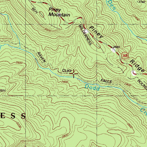Topographic Map of Raven Cliffs Scenic Area, GA
