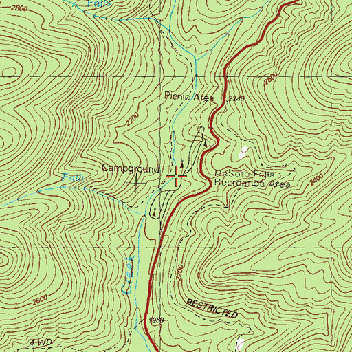 Topographic Map of DeSoto Falls Recreation Area, GA