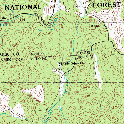 Topographic Map of Shady Grove Church, GA