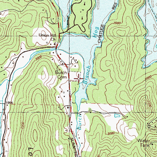 Topographic Map of Burch Cemetery, GA