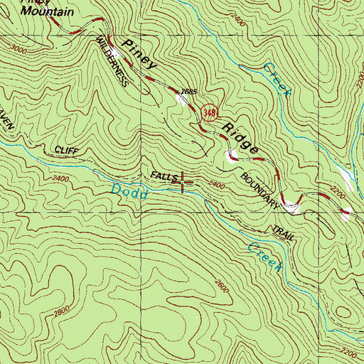 Topographic Map of Raven Cliff Falls Trail, GA