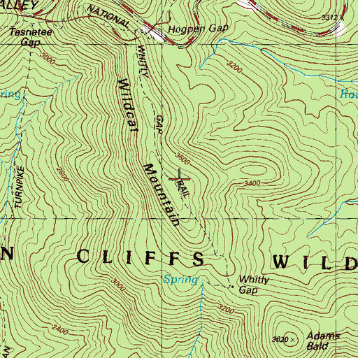Topographic Map of Whitly Gap Trail, GA