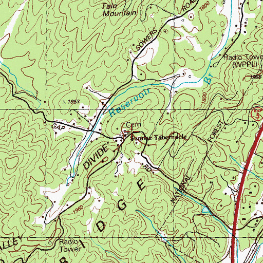 Topographic Map of Sunrise Tabernacle, GA