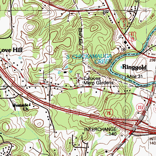 Topographic Map of Catoosa Memorial Gardens, GA